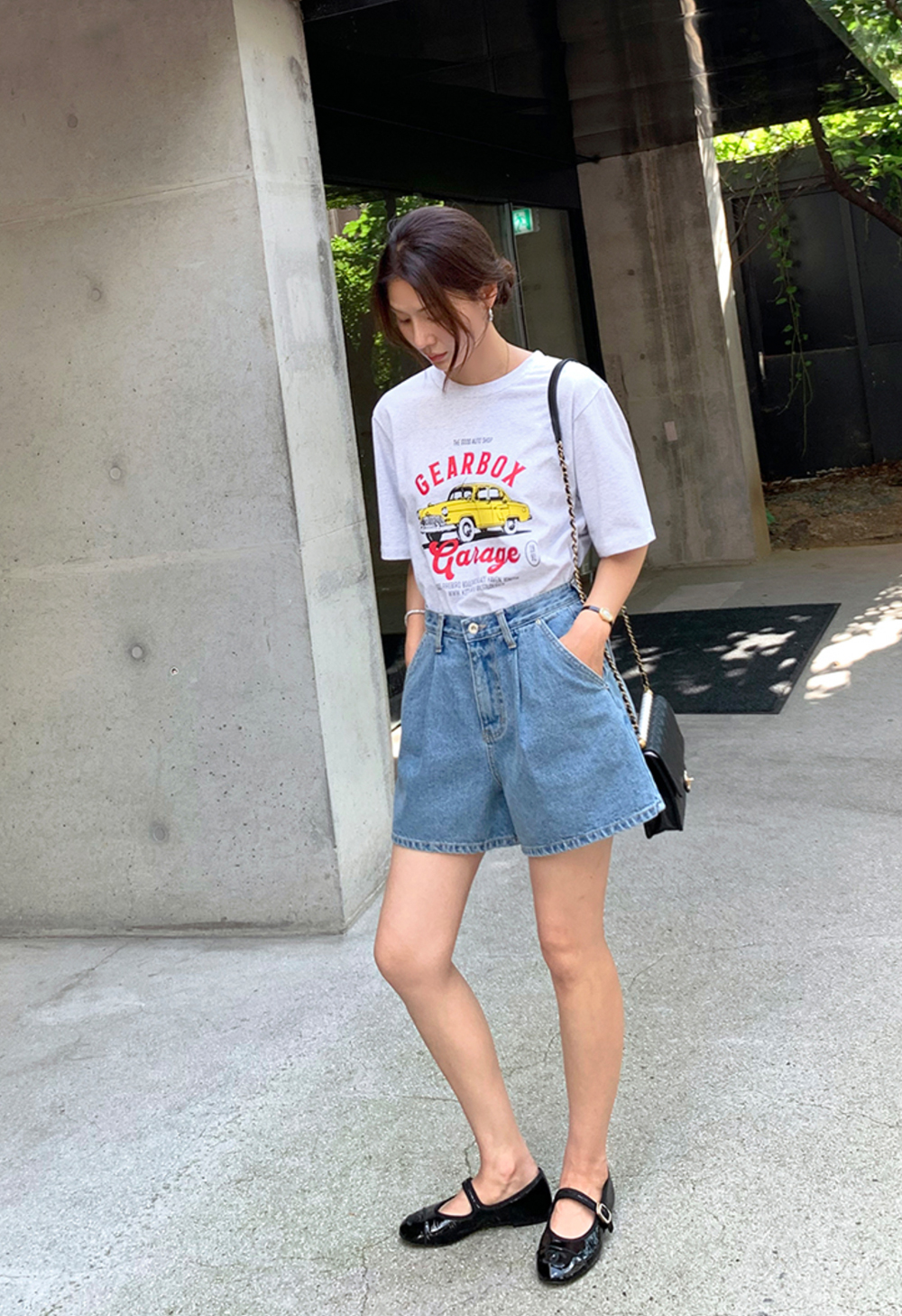 매력적인 A라인핀턱 드롭 데님쇼츠