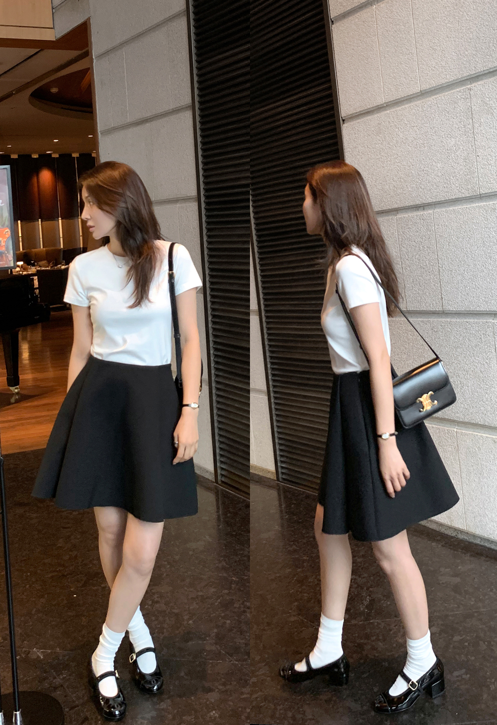 언발 핀턱 플레어 미니스커트