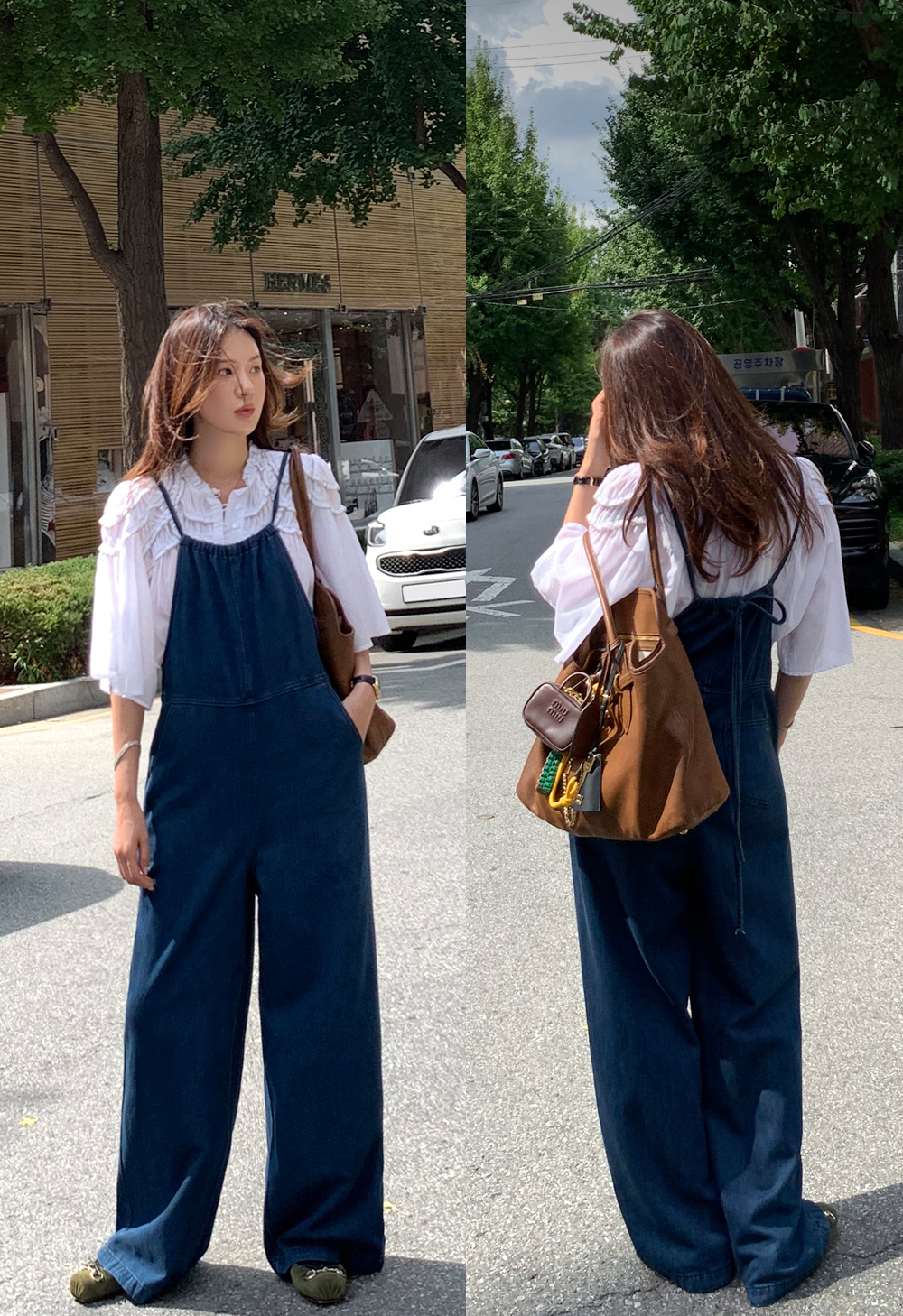 케이 스트링 데님 와이드핏 오버롤
