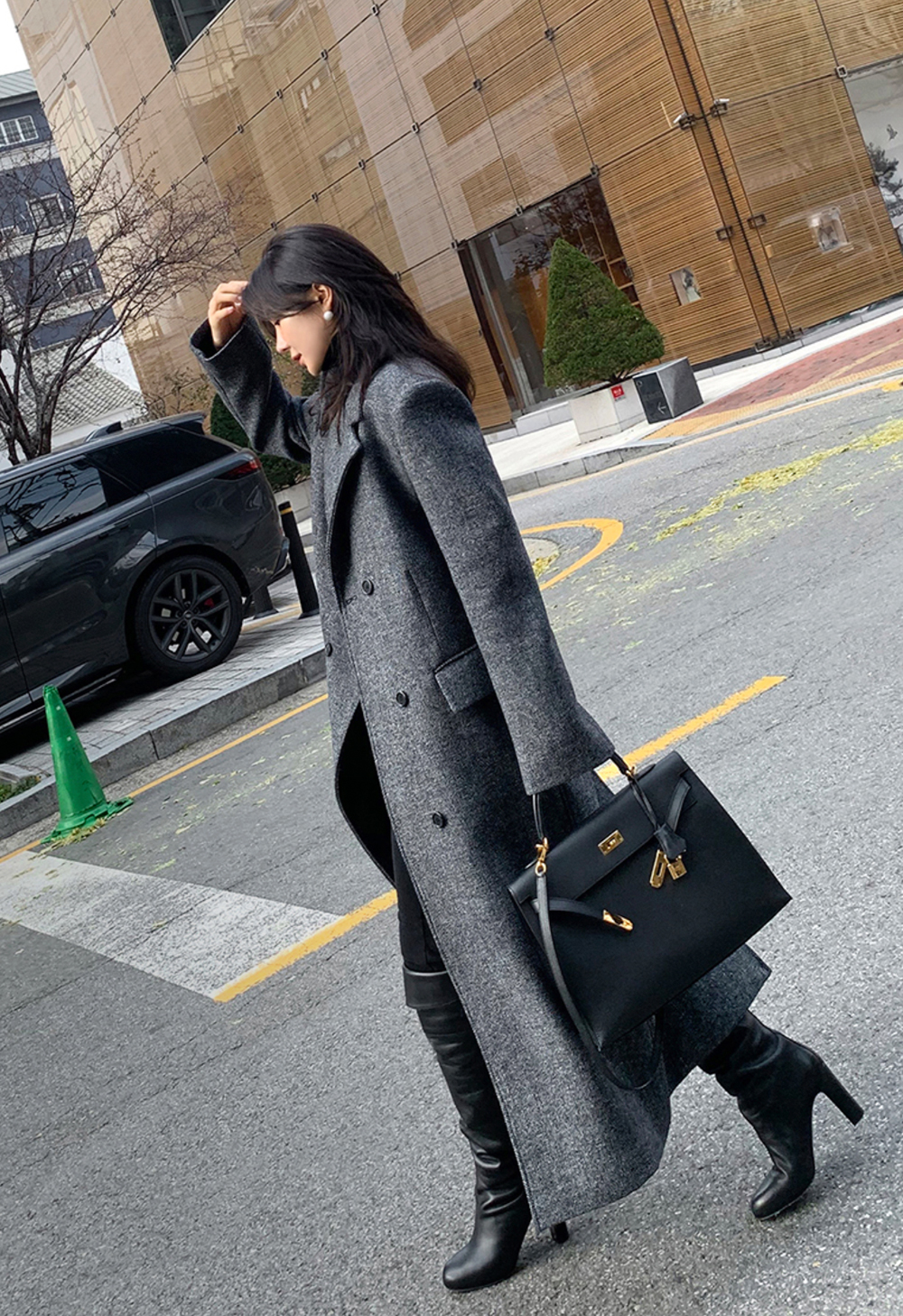 더블버튼헤링본울코트