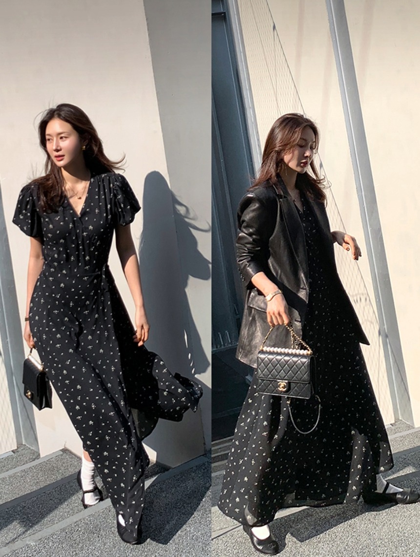 플라워 프렌치 맥시 랩원피스